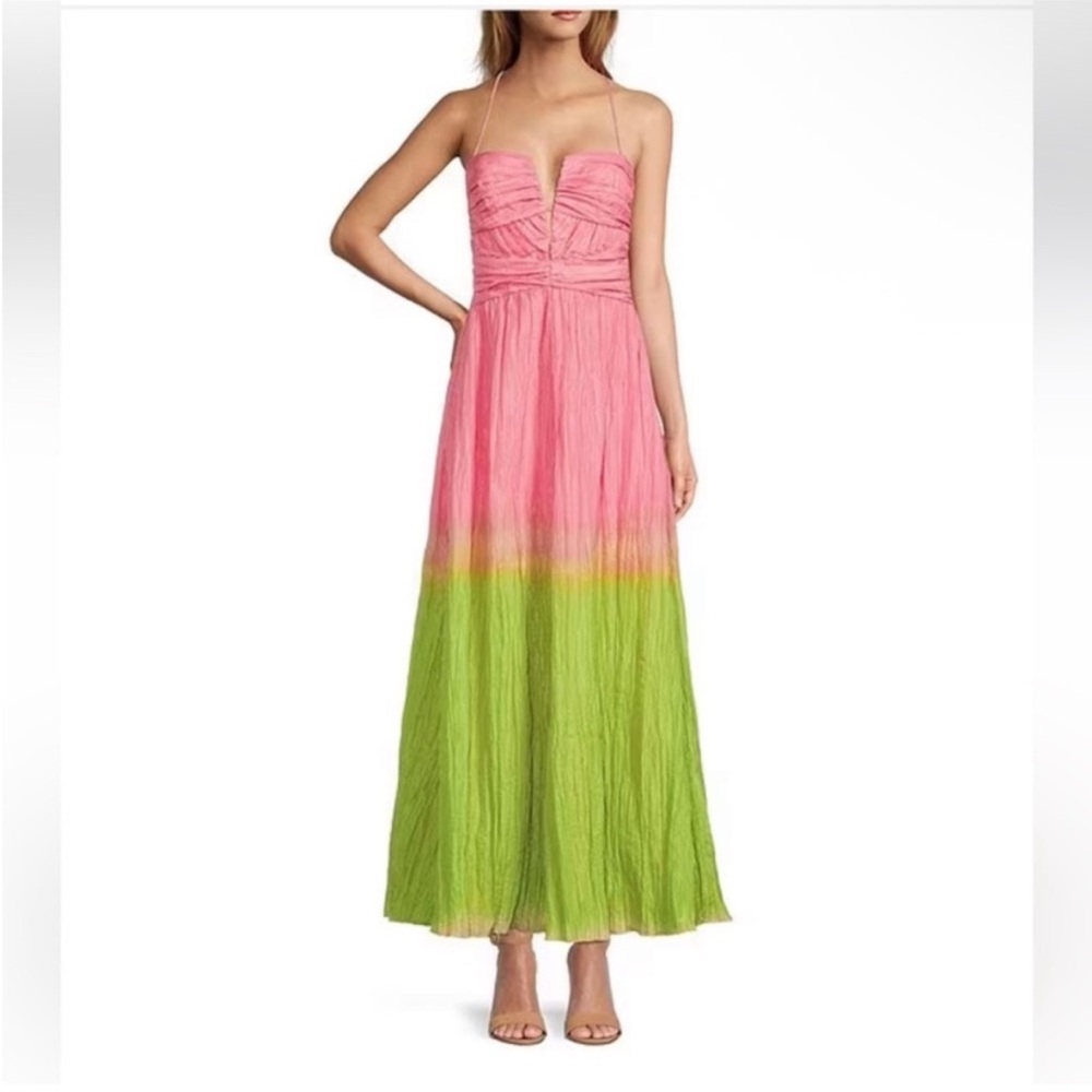 ANTONIO MELANI Strapless Pink and Green Maxi Dress